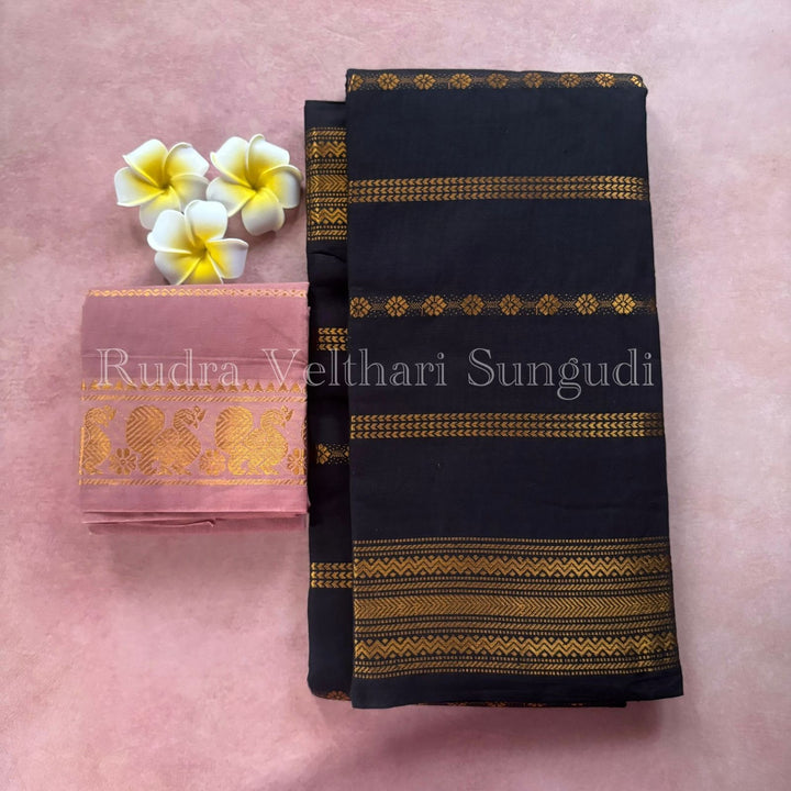 Black Rudra Velthari Sungudi Cotton Saree