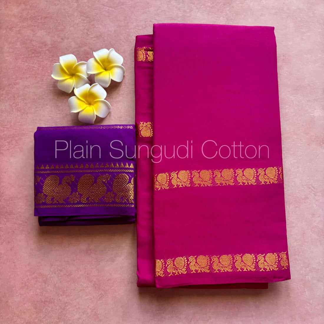 Pink Rettapetta Plain Sungudi Cotton Saree