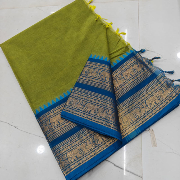 Green with Blue Rettapetta Kanchi Cotton Saree