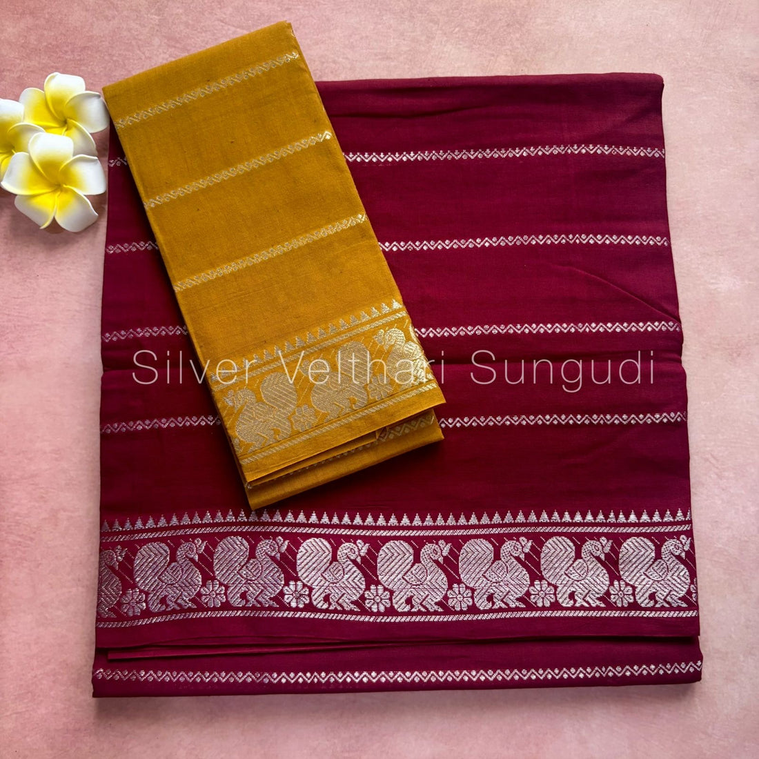 Maroon Silver Velthari Sungudi Cotton Saree