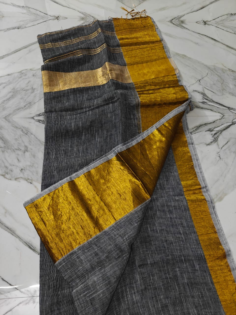 Grey Linen Cotton saree