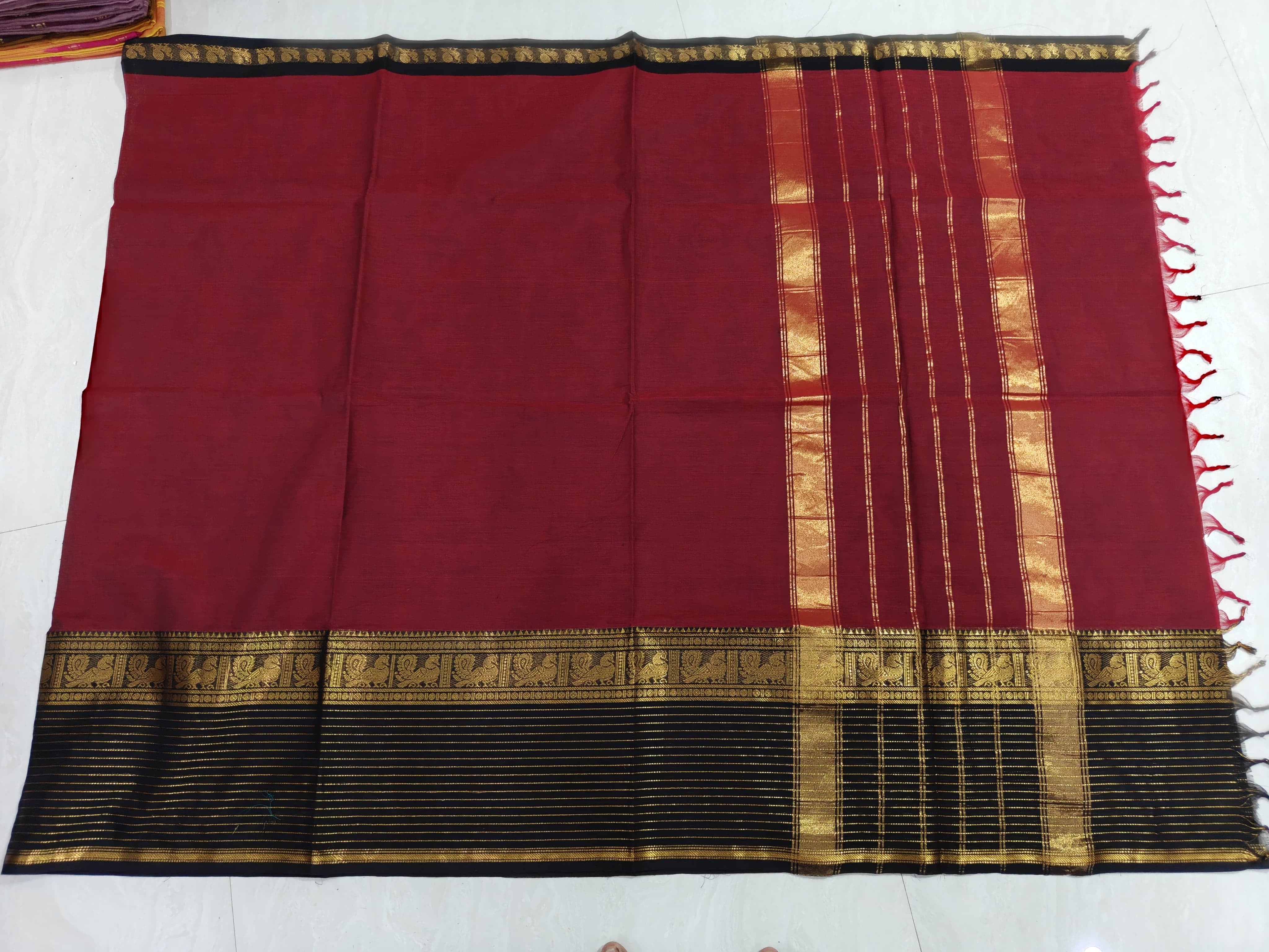 Red With Black Vairaoosi Border Kanchi Cotton Saree
