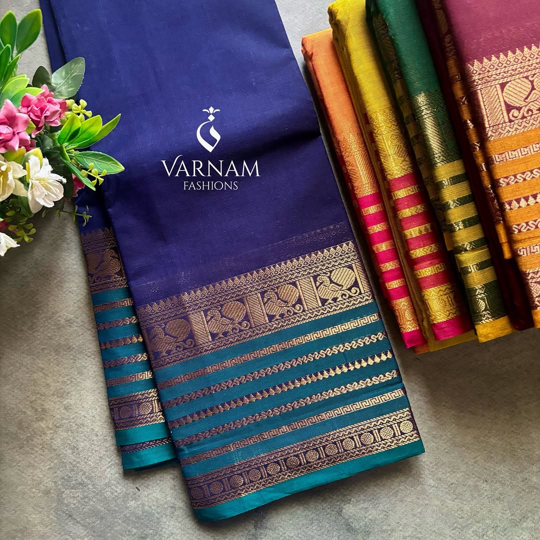 Plain Kanchi Cotton Sarees With Contrast Border