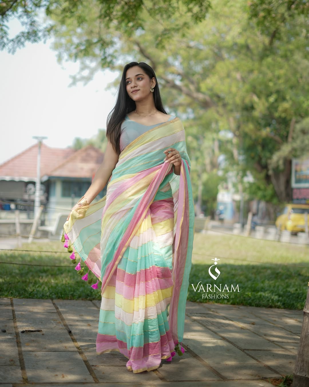 Rainbow Mul Cotton Saree