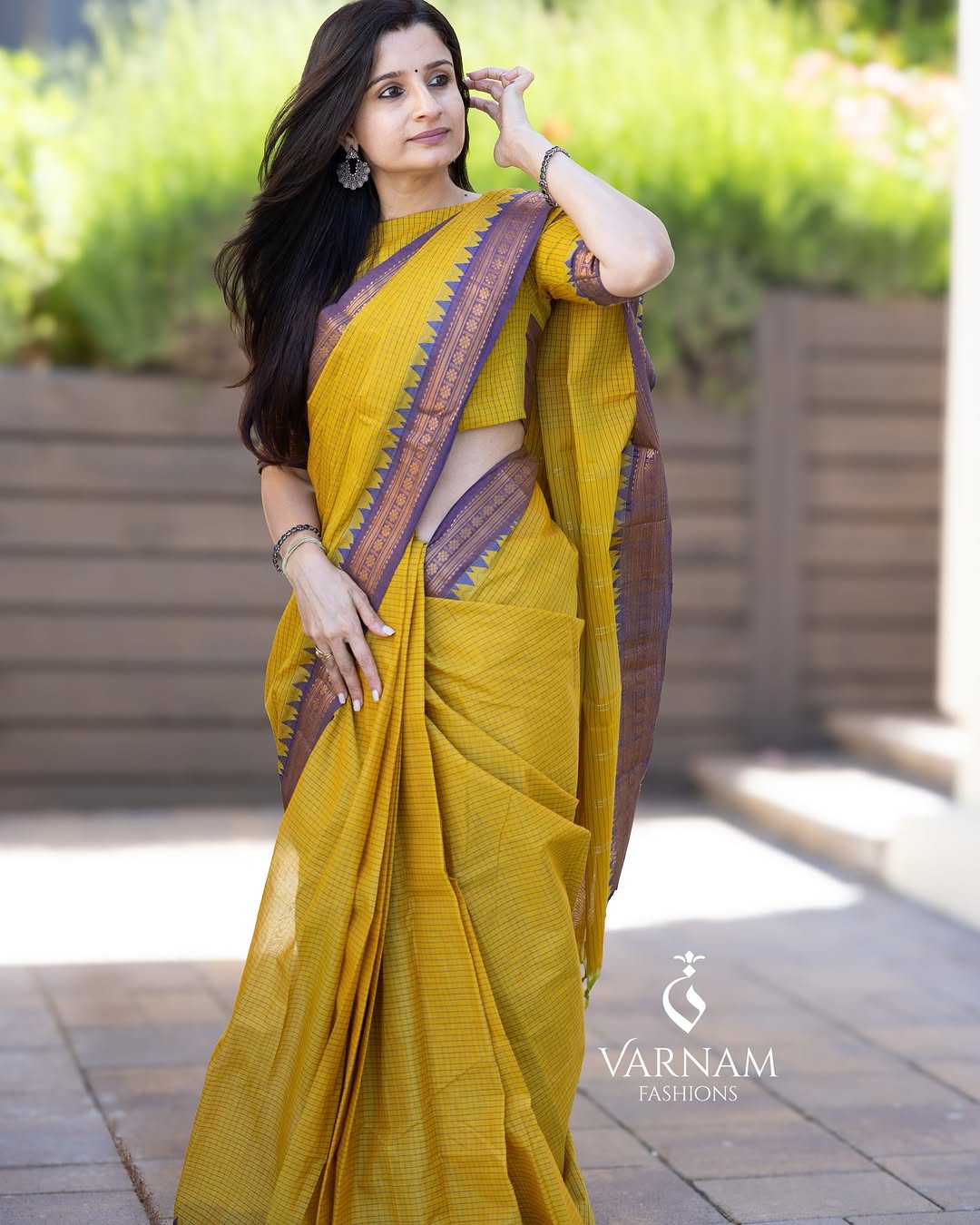 Yellow With Purple Kattam Kanchi Cotton Saree