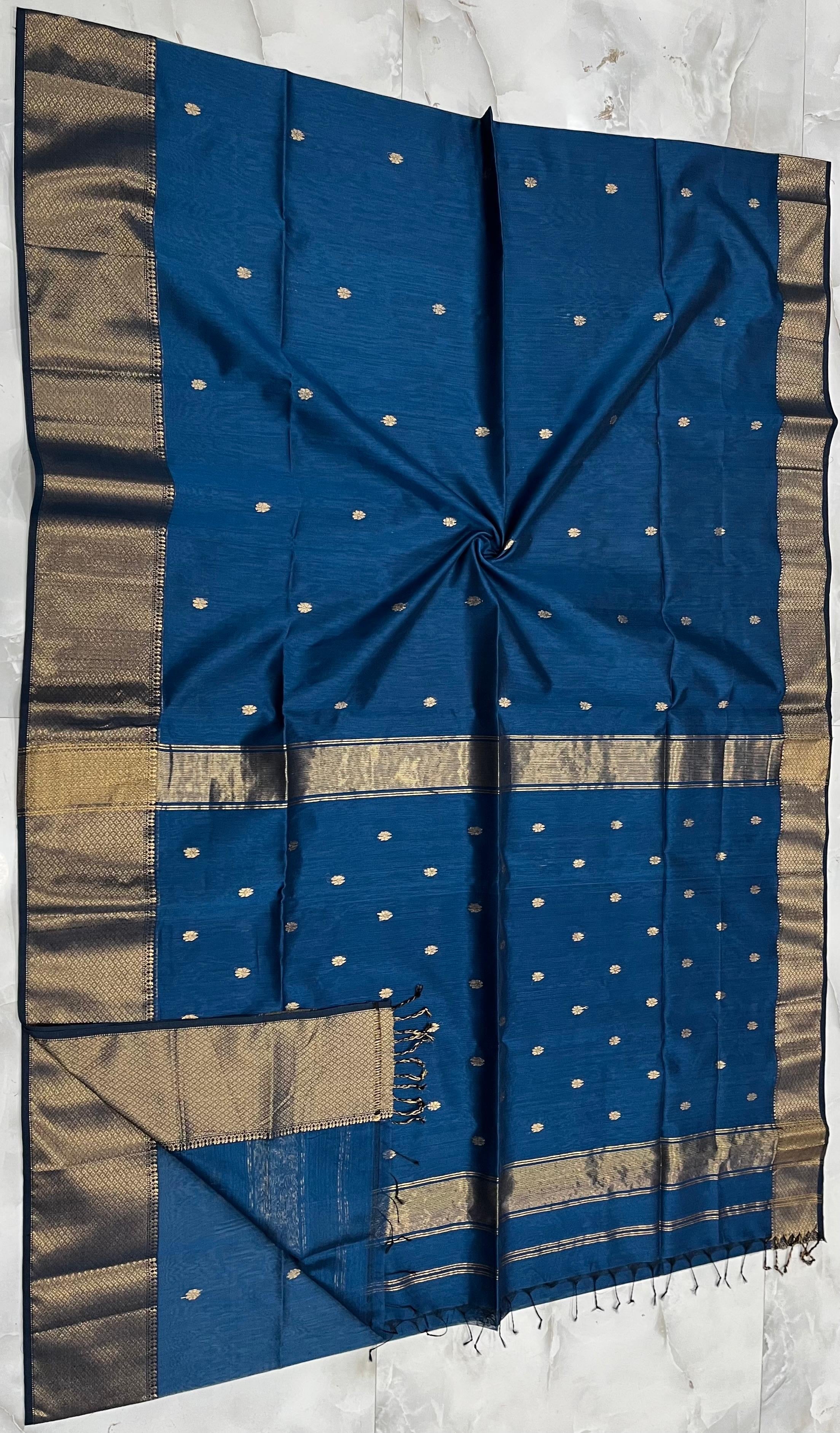 Blue Maheshwari Silk Cotton Saree
