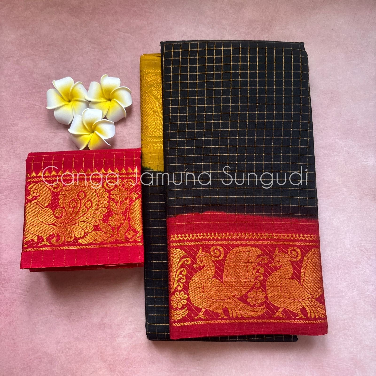 Black Ganga Jamuna Sungudi Cotton Saree
