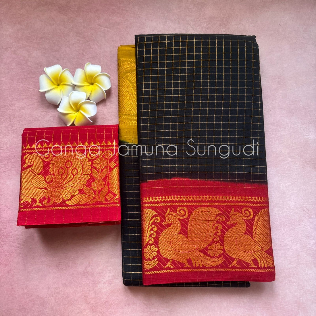 Black Ganga Jamuna Sungudi Cotton Saree