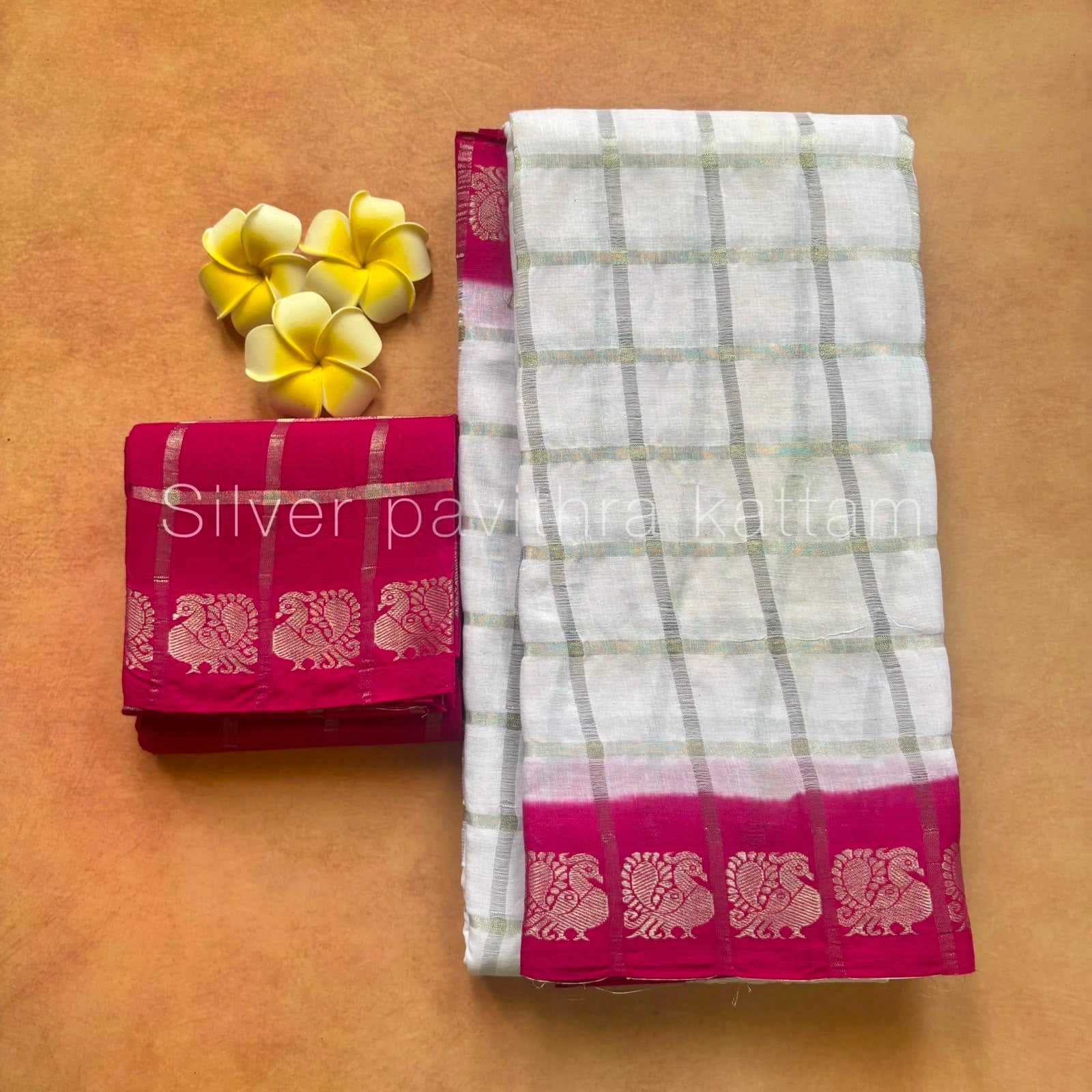Silver Pavithra Kattam Sungudi Cotton Saree