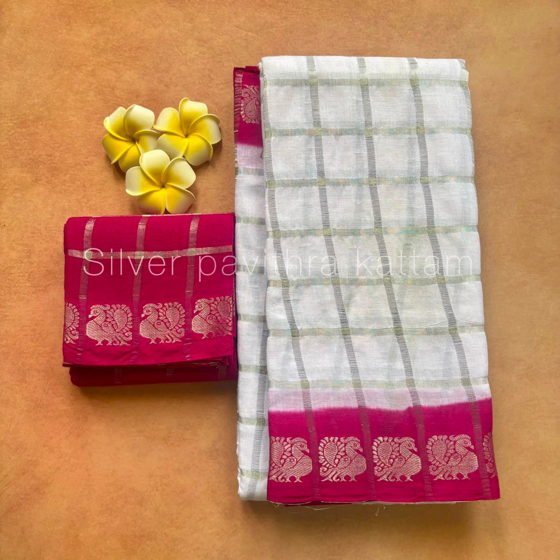 Silver Pavithra Kattam Sungudi Cotton Saree