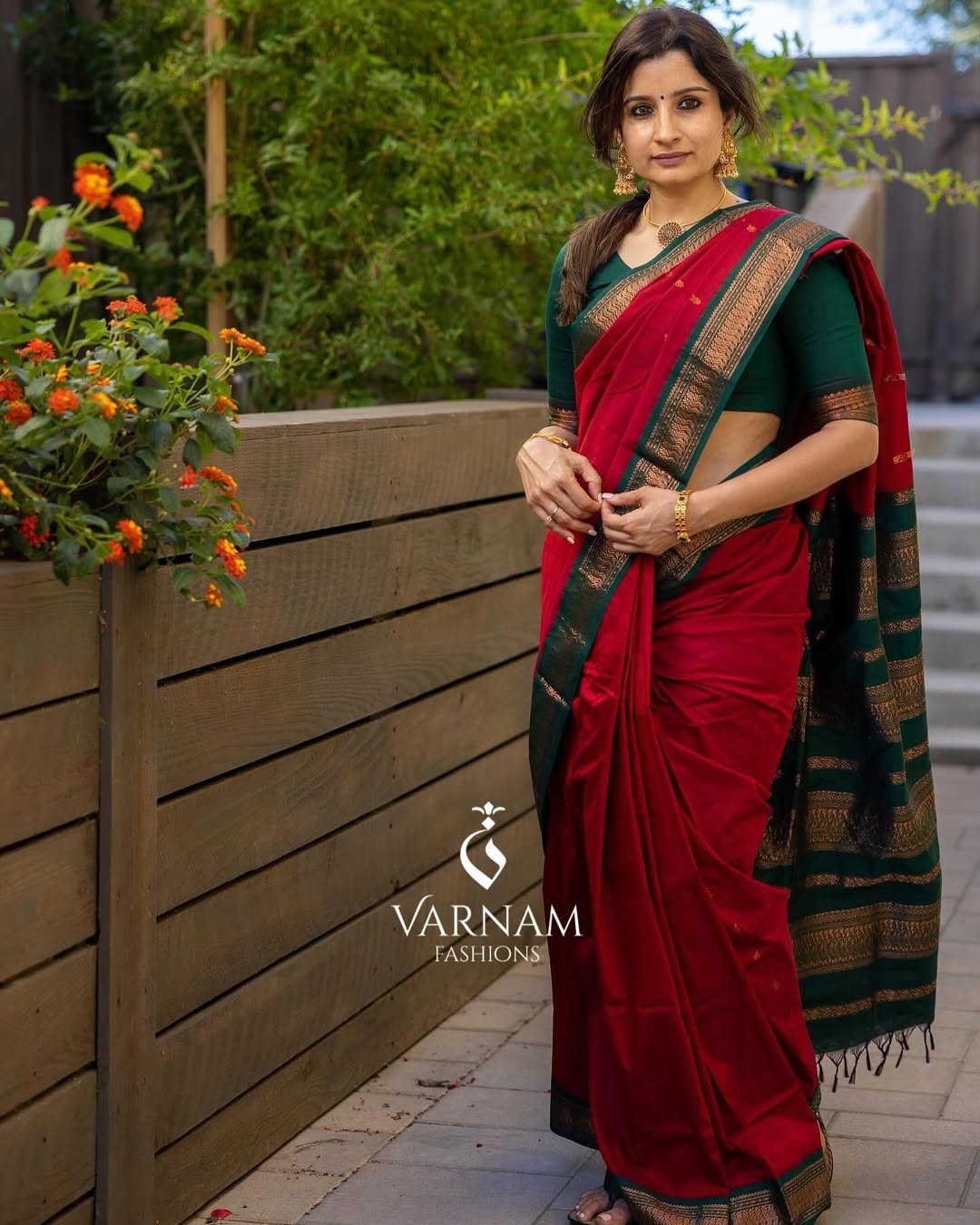 Red With Green Kalyani Cotton Saree