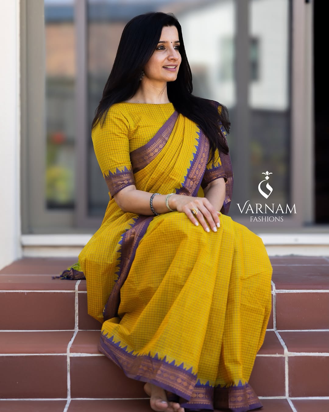 Yellow With Purple Kattam Kanchi Cotton Saree