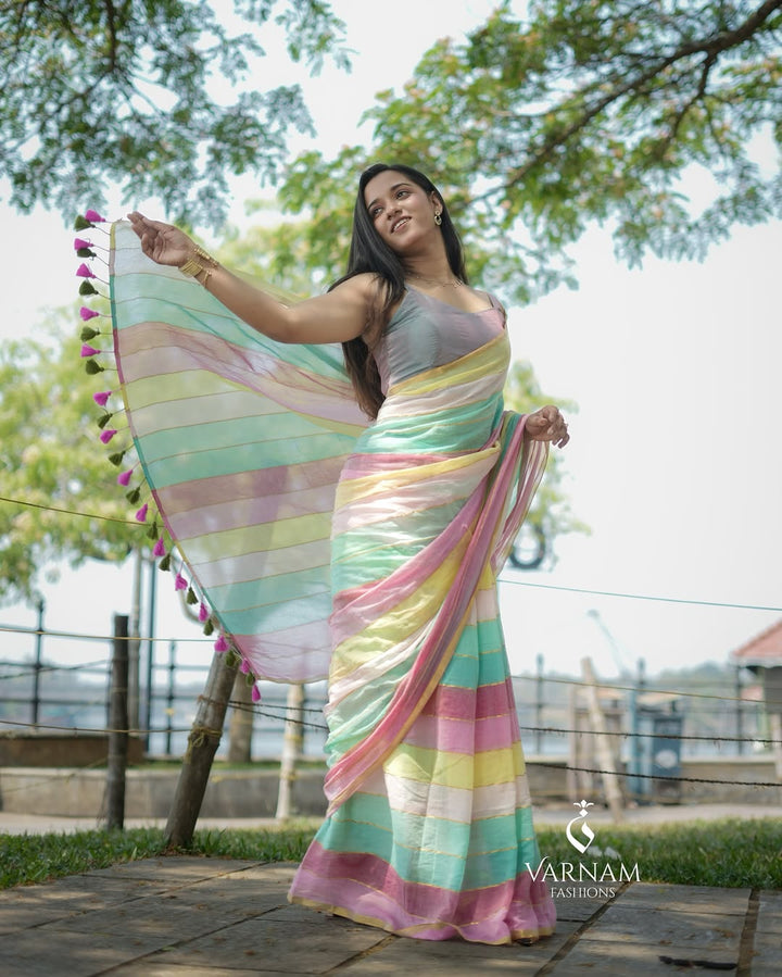 Rainbow Mul Cotton Saree