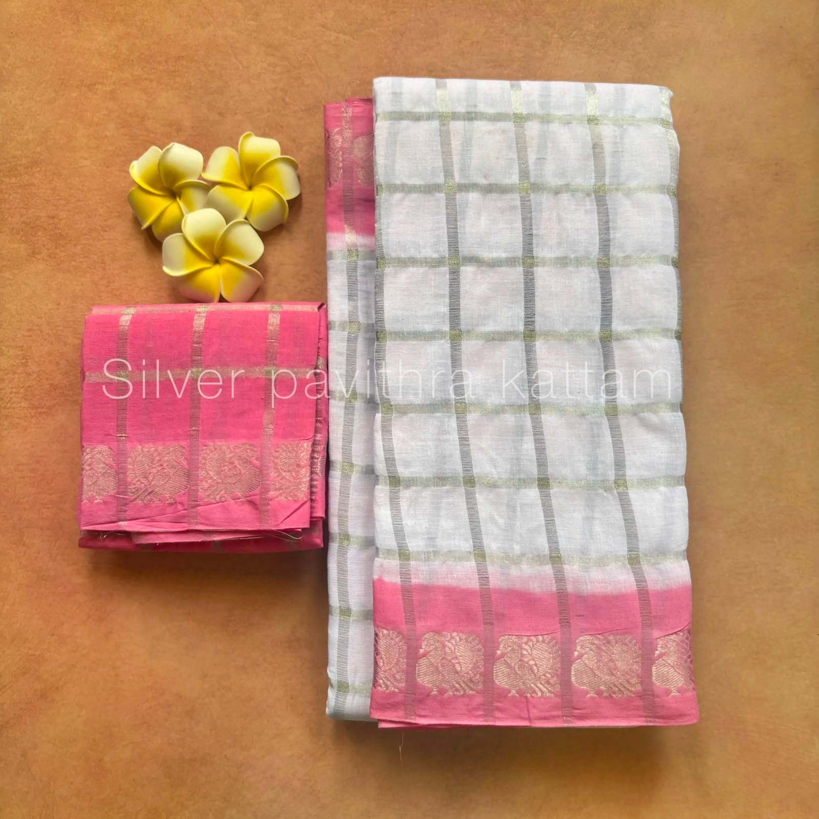 Silver Pavithra Kattam Sungudi Cotton Saree