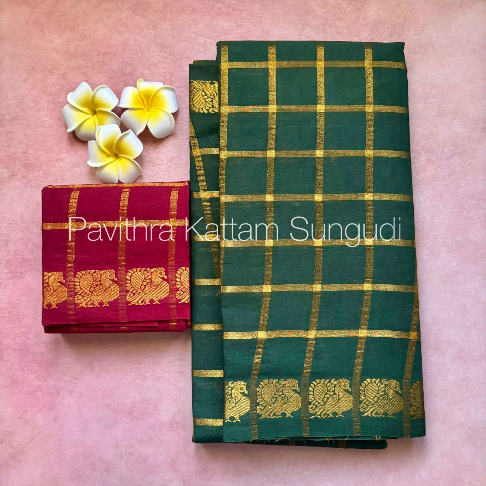 Green Pavithra Kattam Sungudi Cotton Saree