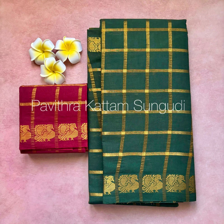 Green Pavithra Kattam Sungudi Cotton Saree
