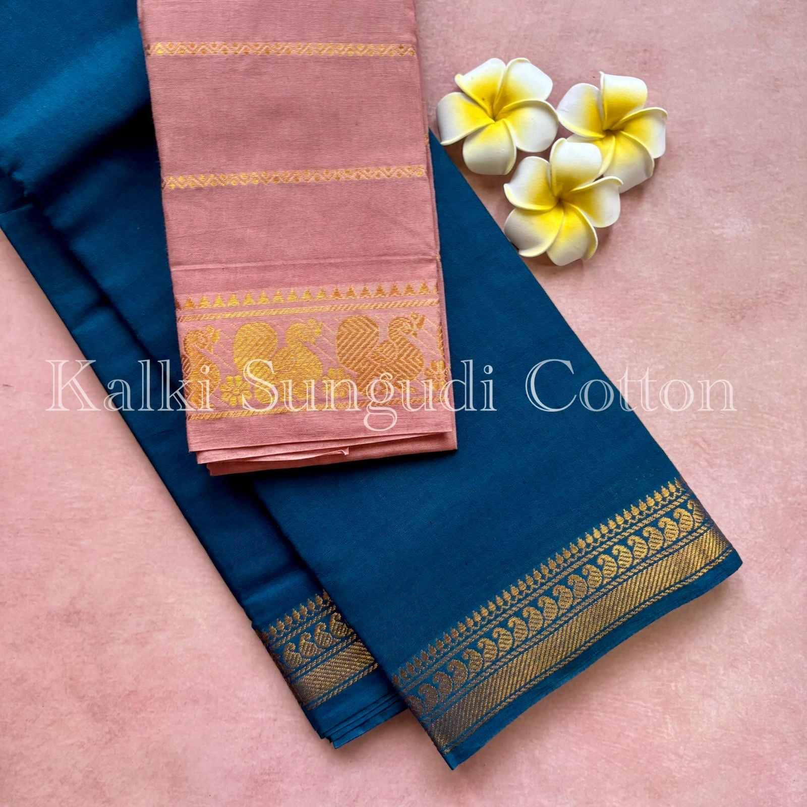 Peacock blue Kalki Sungudi Cotton Saree