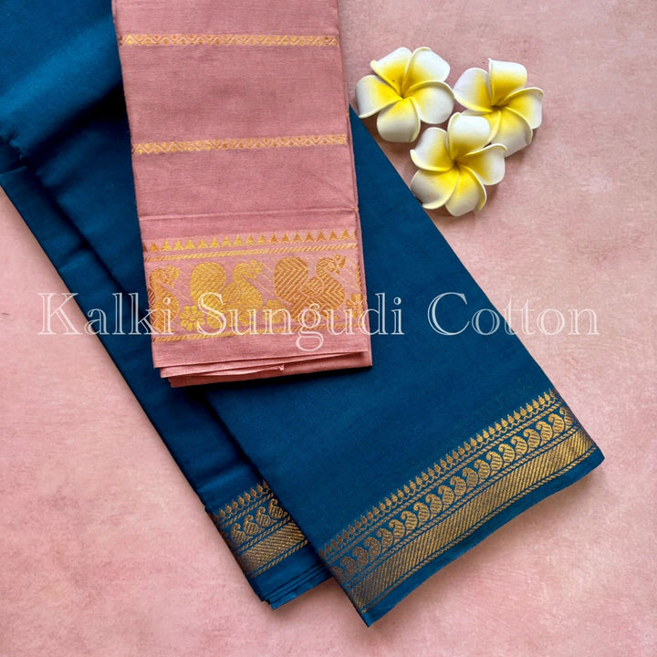 Peacock blue Kalki Sungudi Cotton Saree