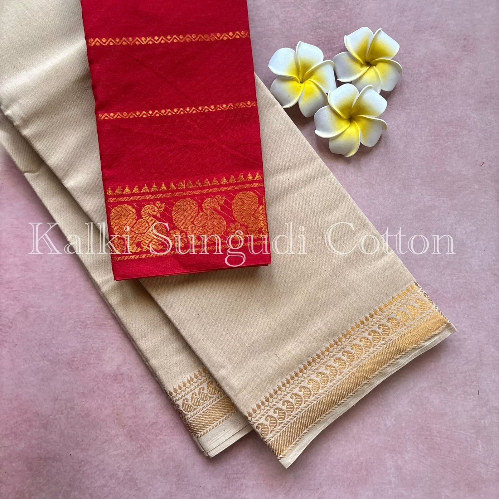 Halfwhite Kalki Sungudi Cotton Saree