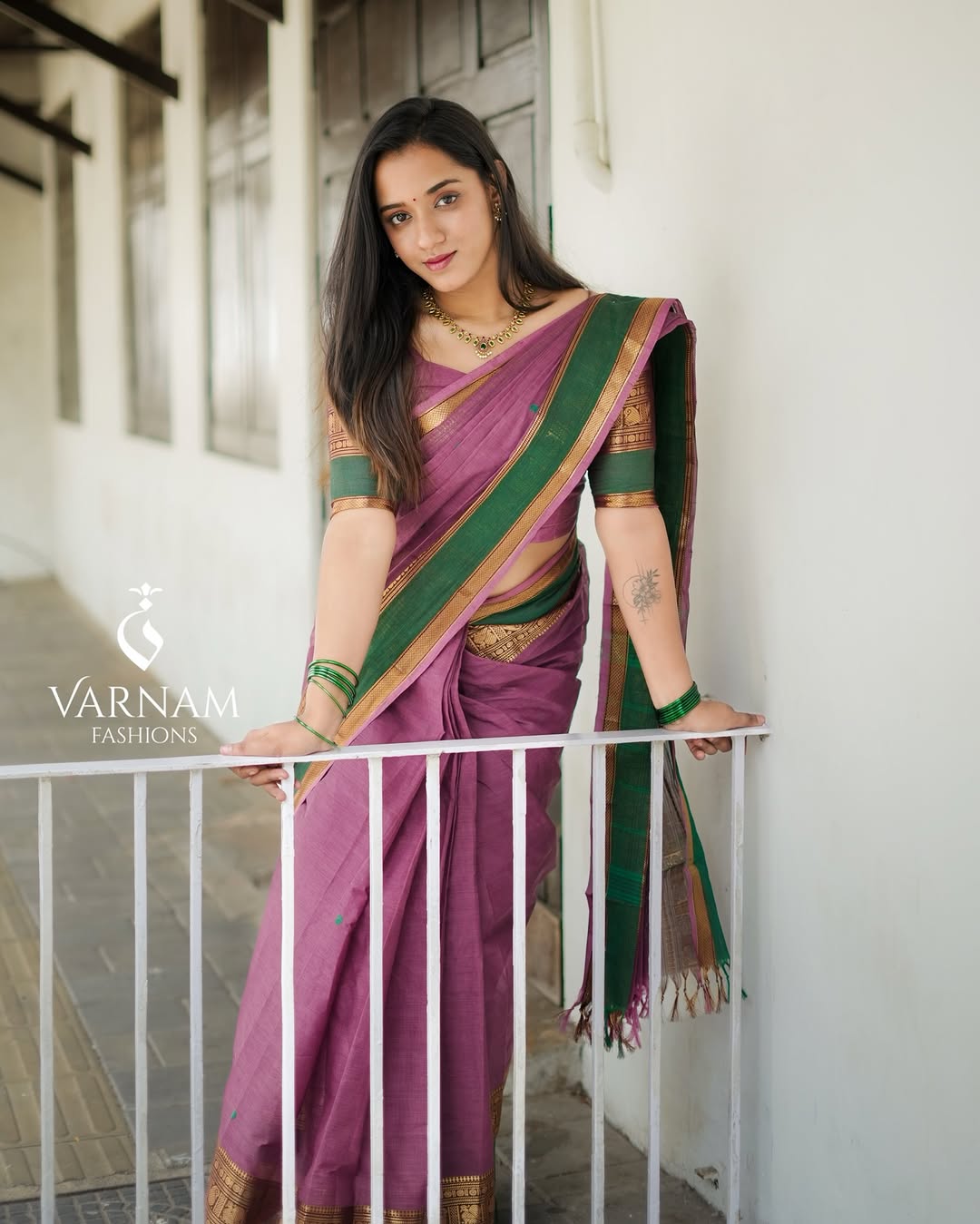 Pink With Green Kanchi Cotton Saree