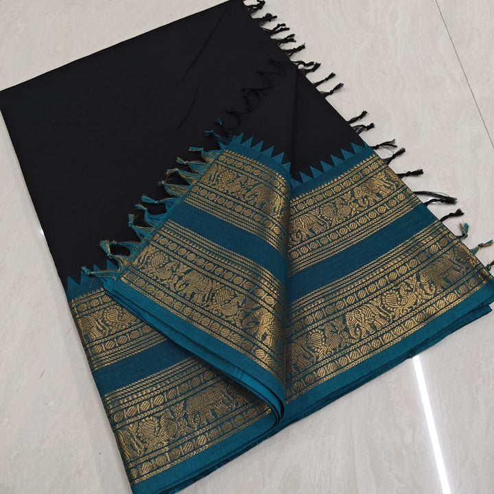 Plain Kanchi Cotton Double Border Sarees