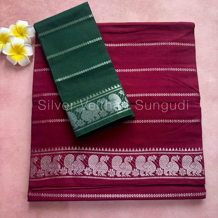 Maroon Silver Velthari Sungudi Cotton Saree