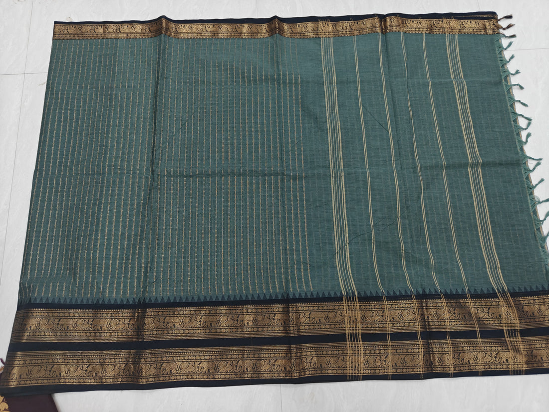 Steel Teal color with Black Border Vairaoosi Kanchi Cotton Saree