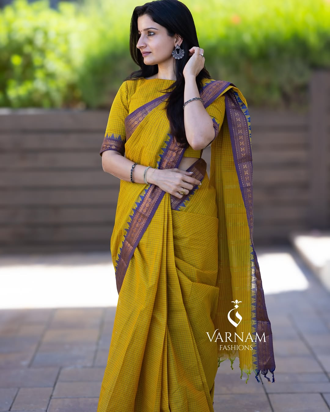 Yellow With Purple Kattam Kanchi Cotton Saree