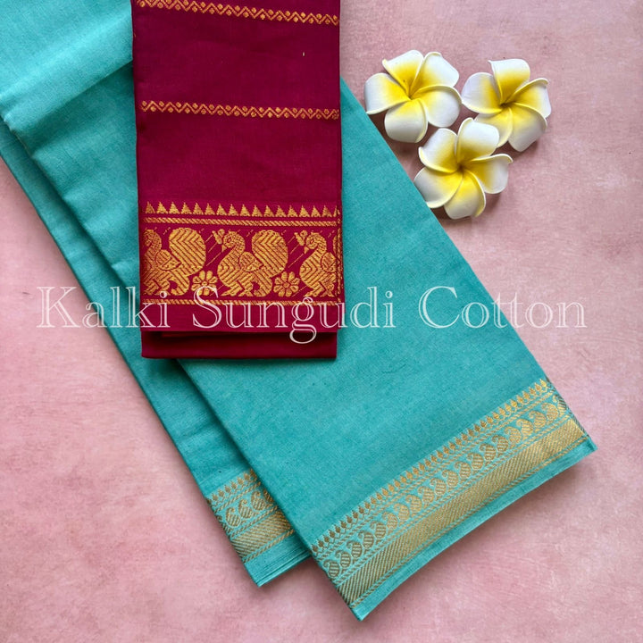 Seagreen Kalki Sungudi Cotton Saree