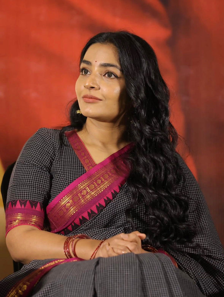 Black With Pink Korvai Kanchi Cotton Saree