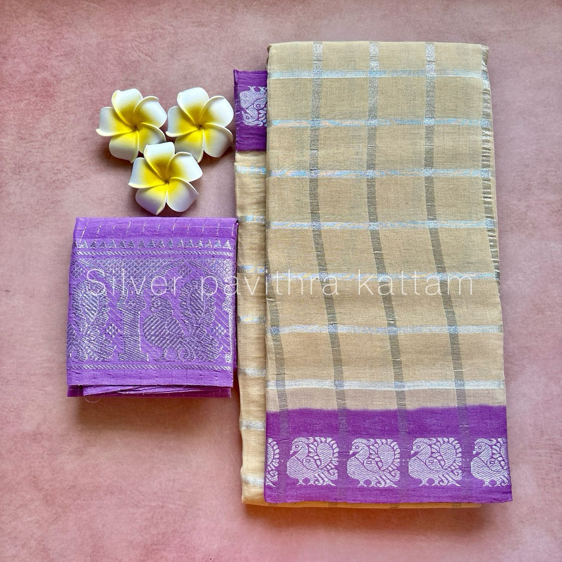 Silver Pavithra Kattam Sungudi Cotton Saree