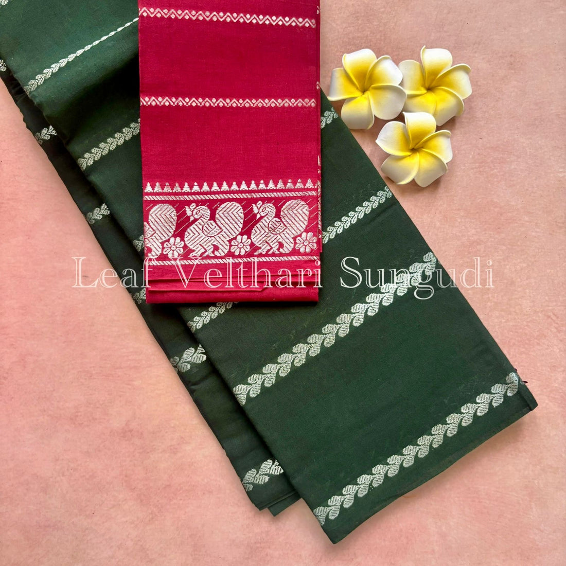 Silver Leaf Velthari Sungudi Cotton Saree