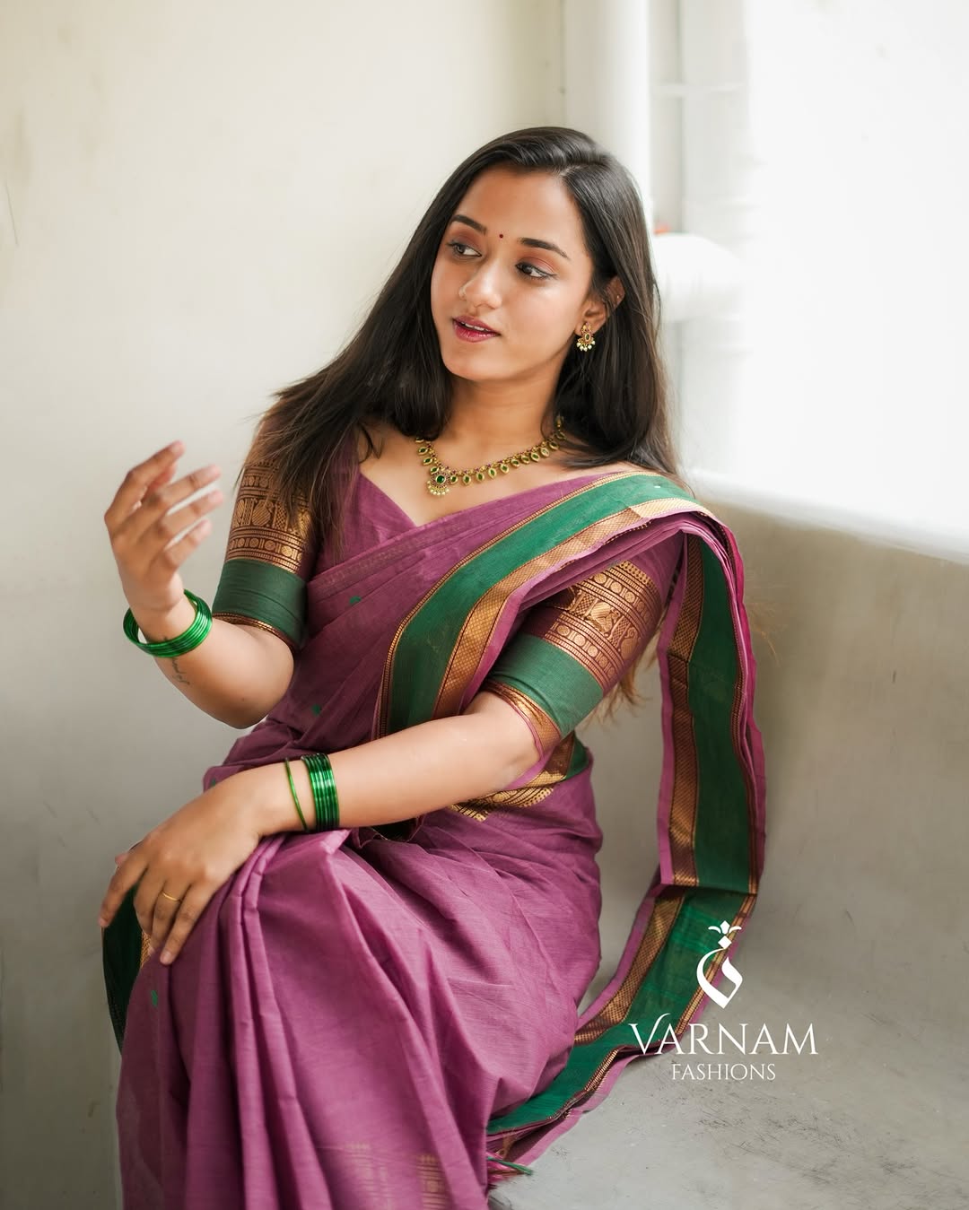 Pink With Green Kanchi Cotton Saree