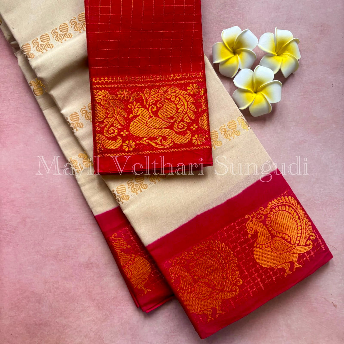 Onam Mayil Velthari Sungudi Cotton Saree