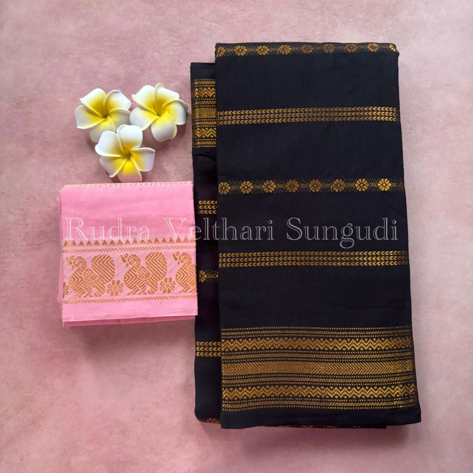 Black Rudra Velthari Sungudi Cotton Saree