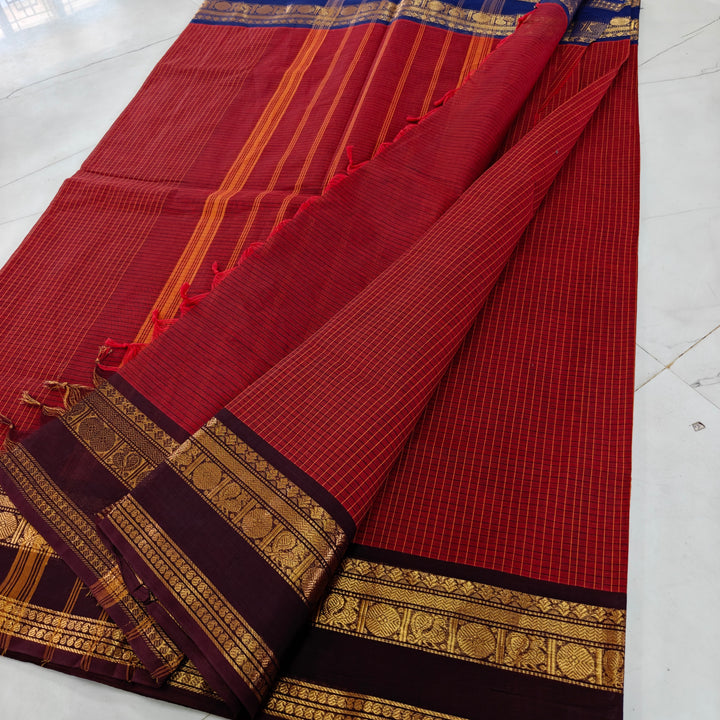 Brick Orange Ganga Jamuna Kanchi Cotton Saree