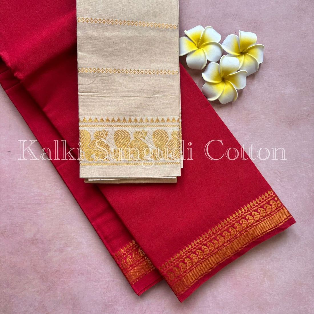 Red Kalki Sungudi Cotton Saree