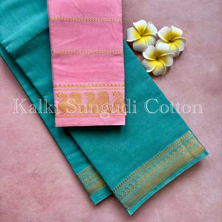 Seagreen Kalki Sungudi Cotton Saree