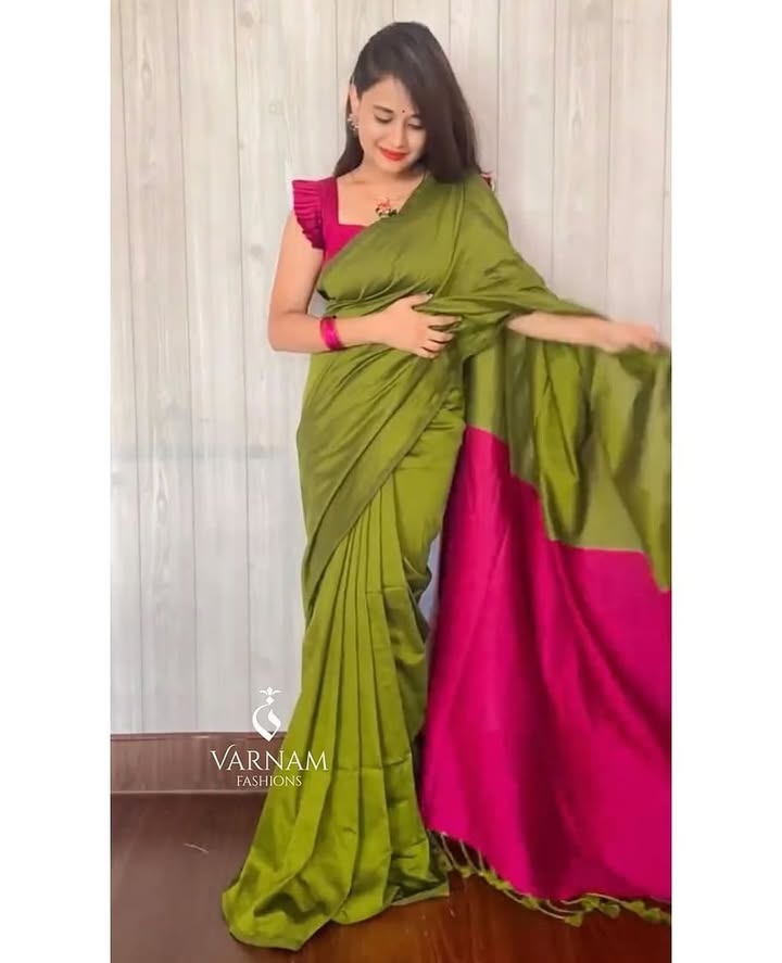 Green With Pink Khadi Cotton Saree