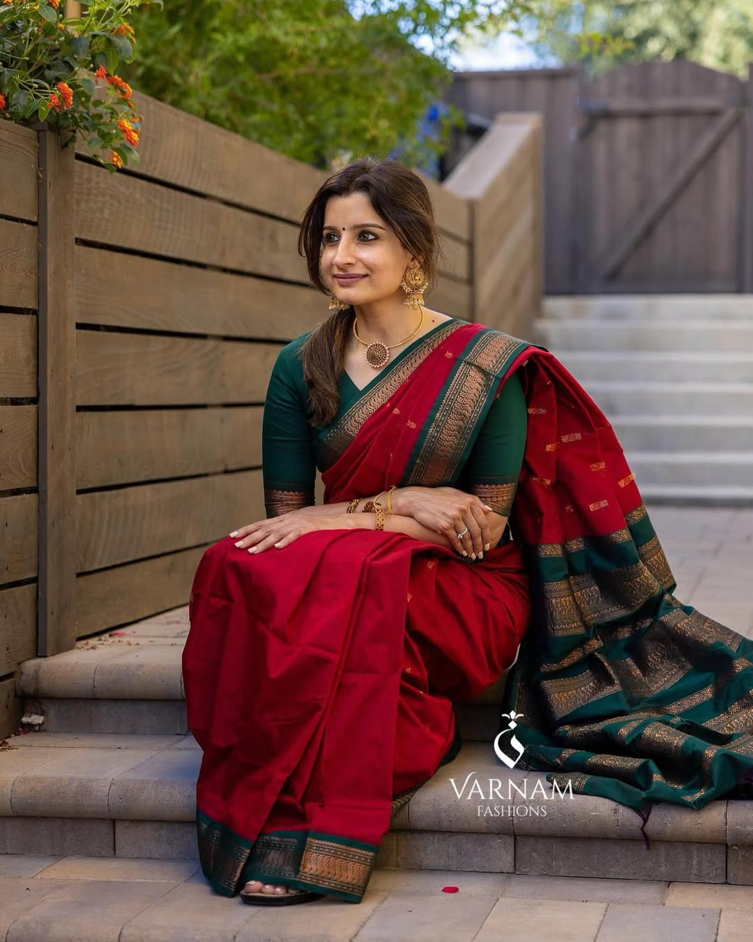 Red With Green Kalyani Cotton Saree