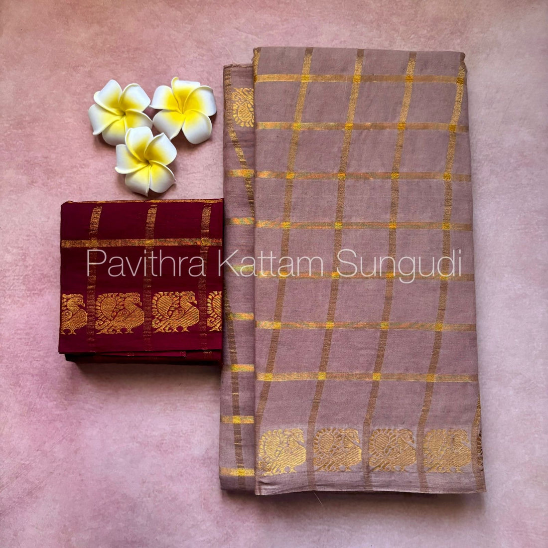 Light Brown Pavithra Kattam Sungudi Cotton Saree