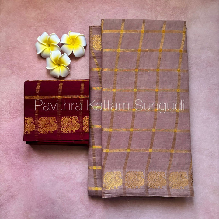 Light Brown Pavithra Kattam Sungudi Cotton Saree