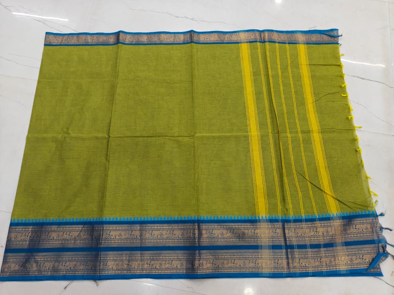 Green with Blue Rettapetta Kanchi Cotton Saree