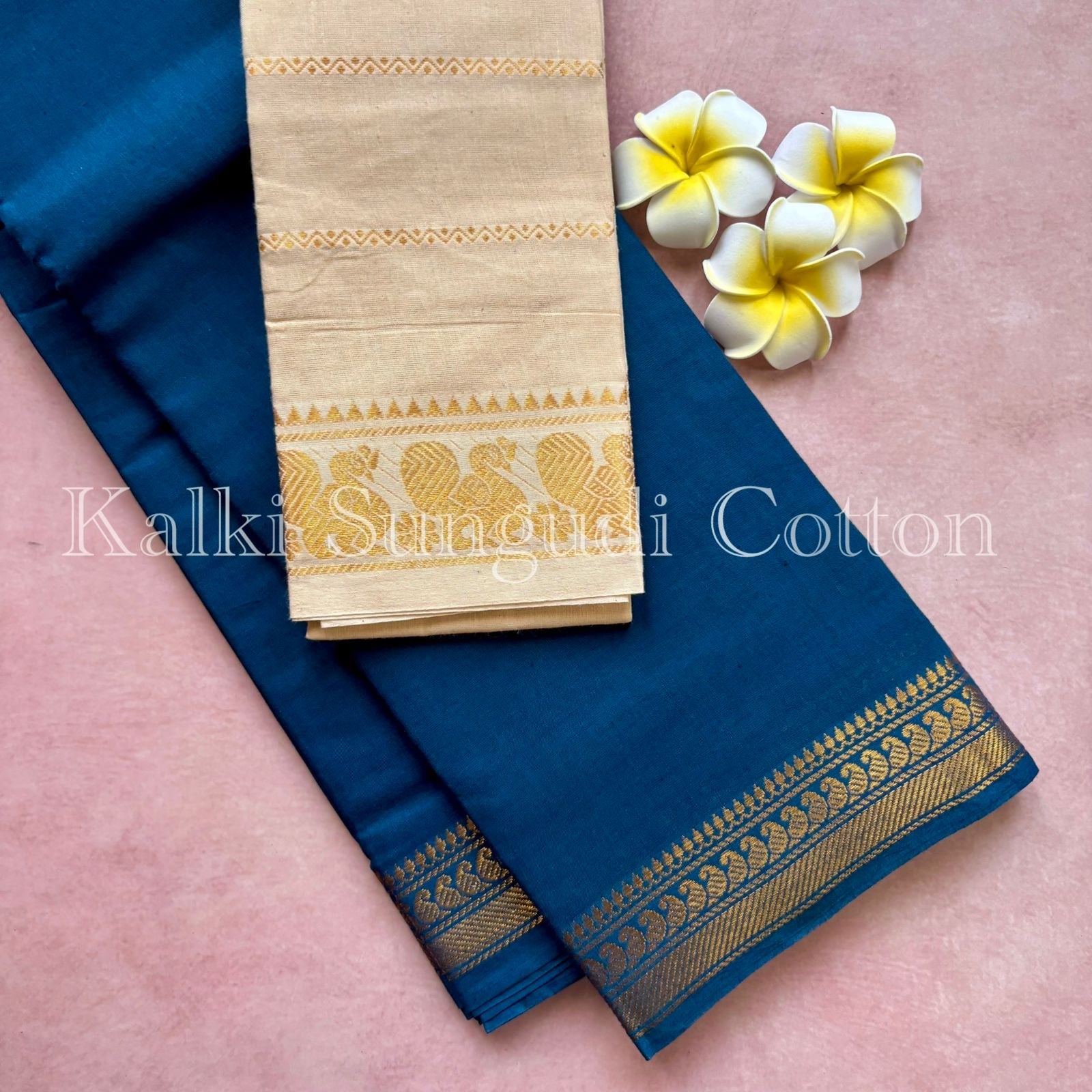 Peacock blue Kalki Sungudi Cotton Saree