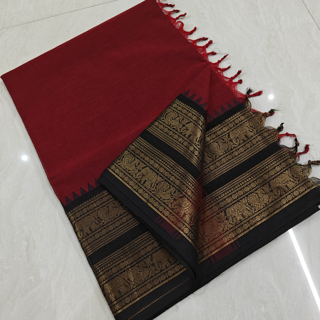 Plain Kanchi Cotton Double Border Sarees