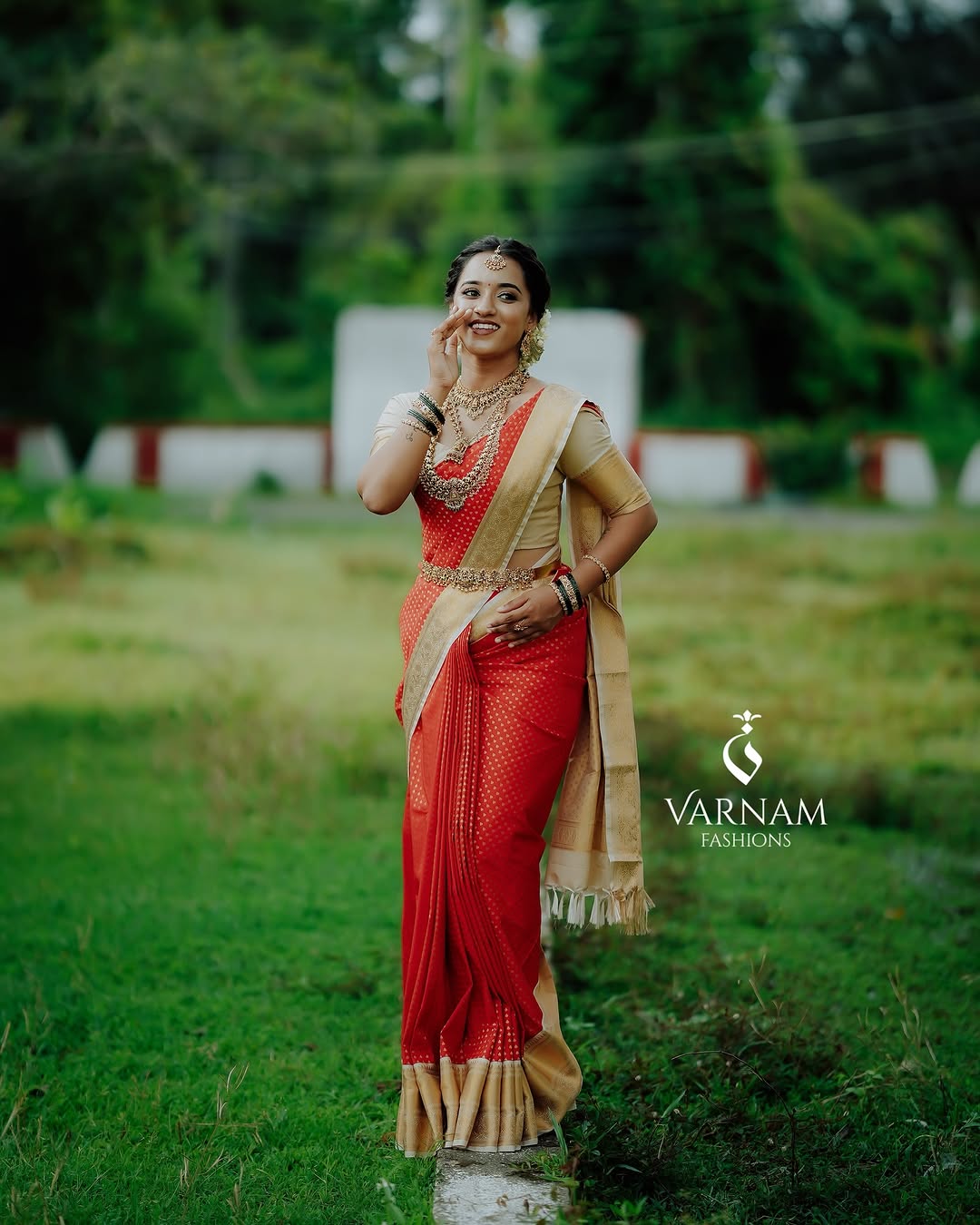 Red With Cream Premium Semi Kanchi Silk Saree
