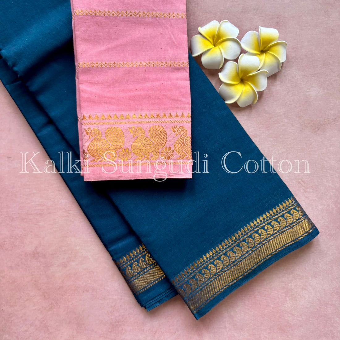 Peacock blue Kalki Sungudi Cotton Saree
