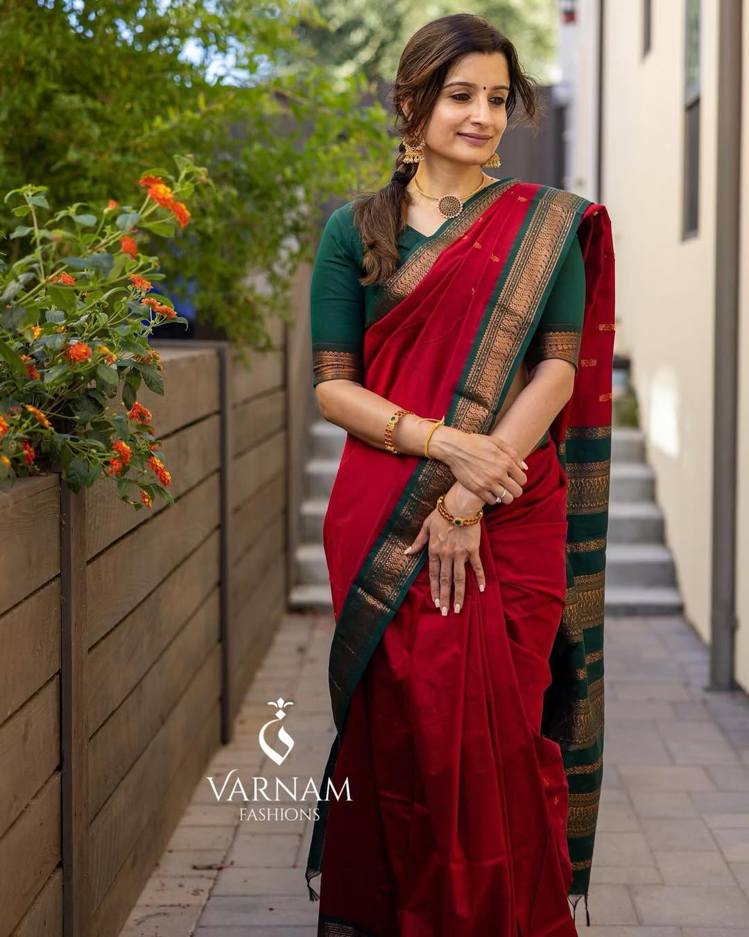 Red With Green Kalyani Cotton Saree