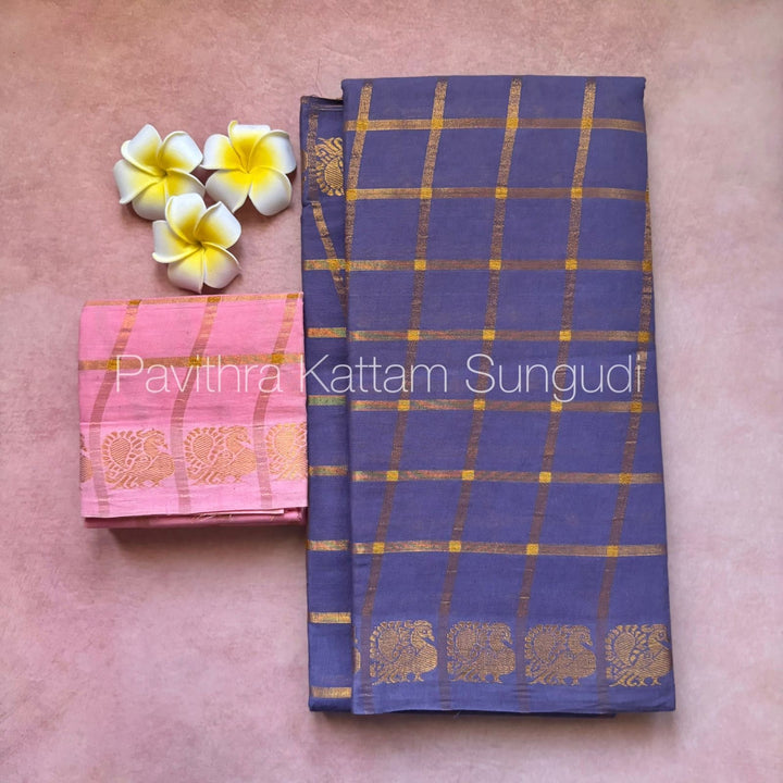 Grey Pavithra Kattam Sungudi Cotton Saree