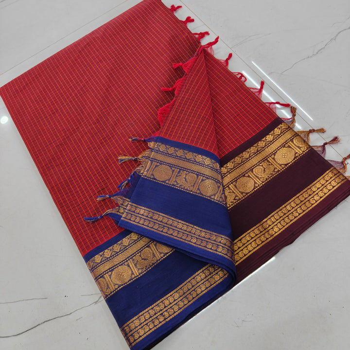 Brick Orange Ganga Jamuna Kanchi Cotton Saree